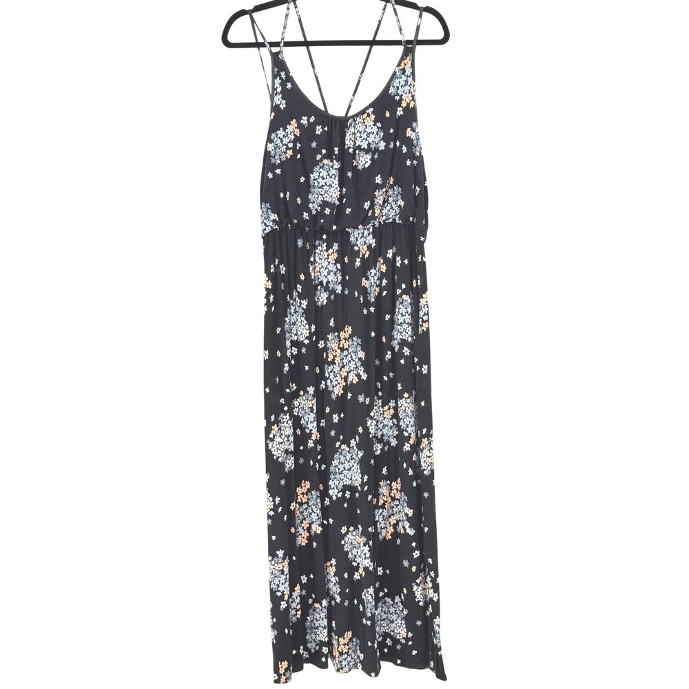 Fairy Boho Cottage Floral Maxi Dress Black Blue Peach Knit Strappy Large Petite